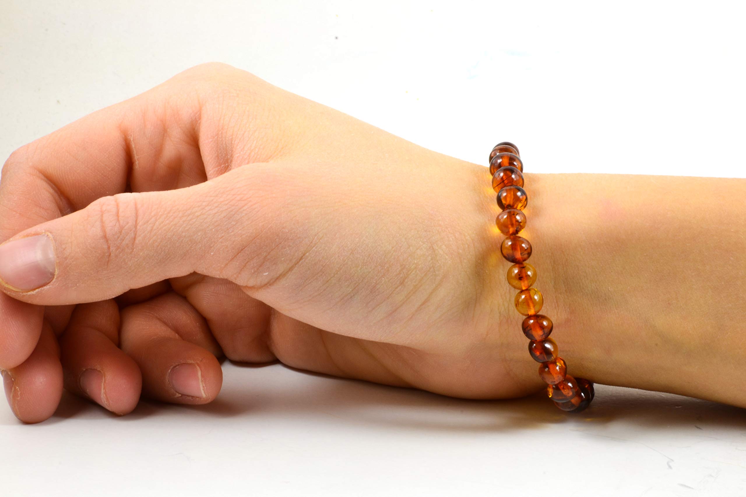 Baltic Amber Bracelet for Adults Made on Elastic Band- Natural Amber from Baltic Region, Genuine Baltic Amber (Cognac, 7.5 inch)