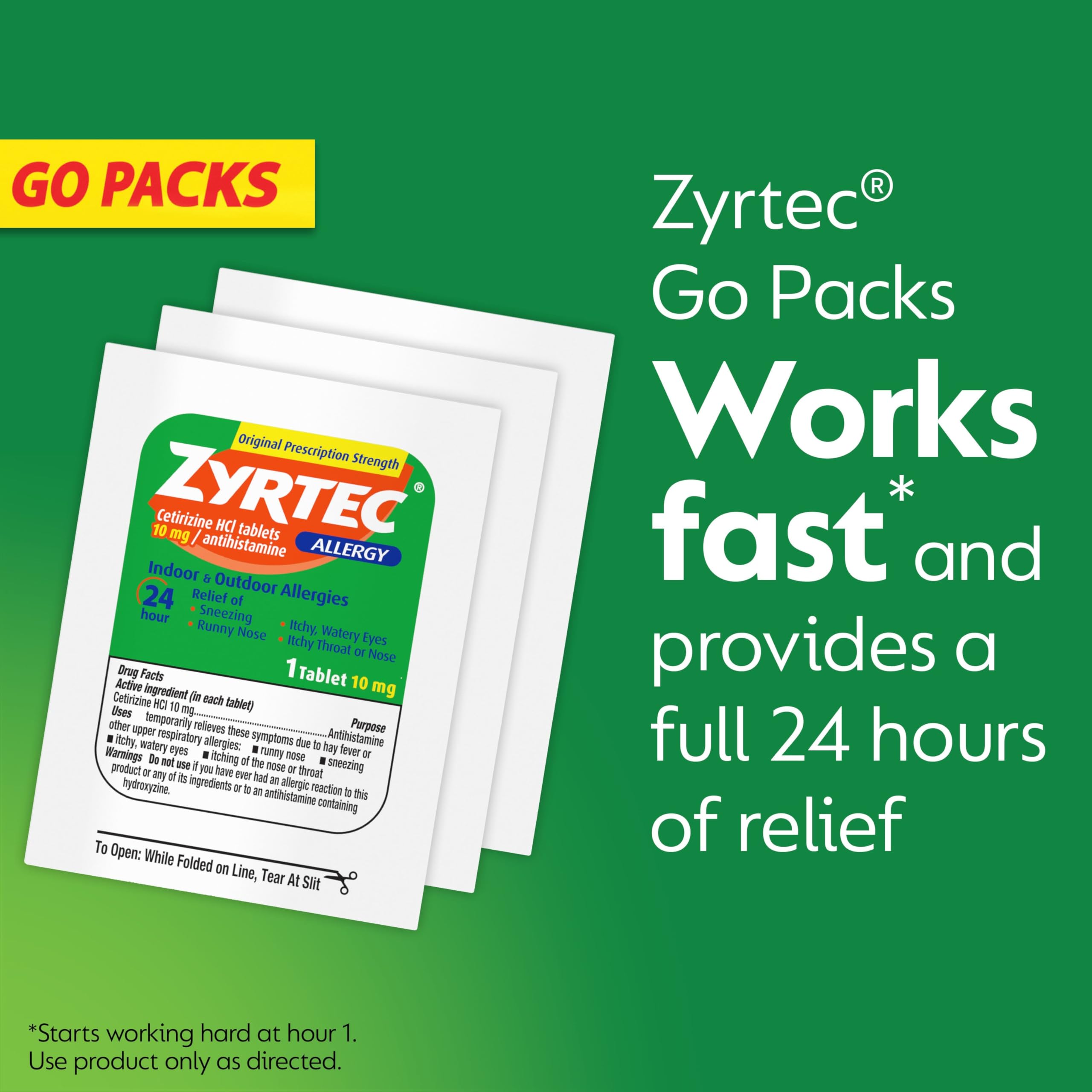 Zyrtec 24 Hour Allergy Relief Tablets, Allergy Medicine with 10 mg Cetirizine HCl per Antihistamine Tablet for Allergies, On-The
