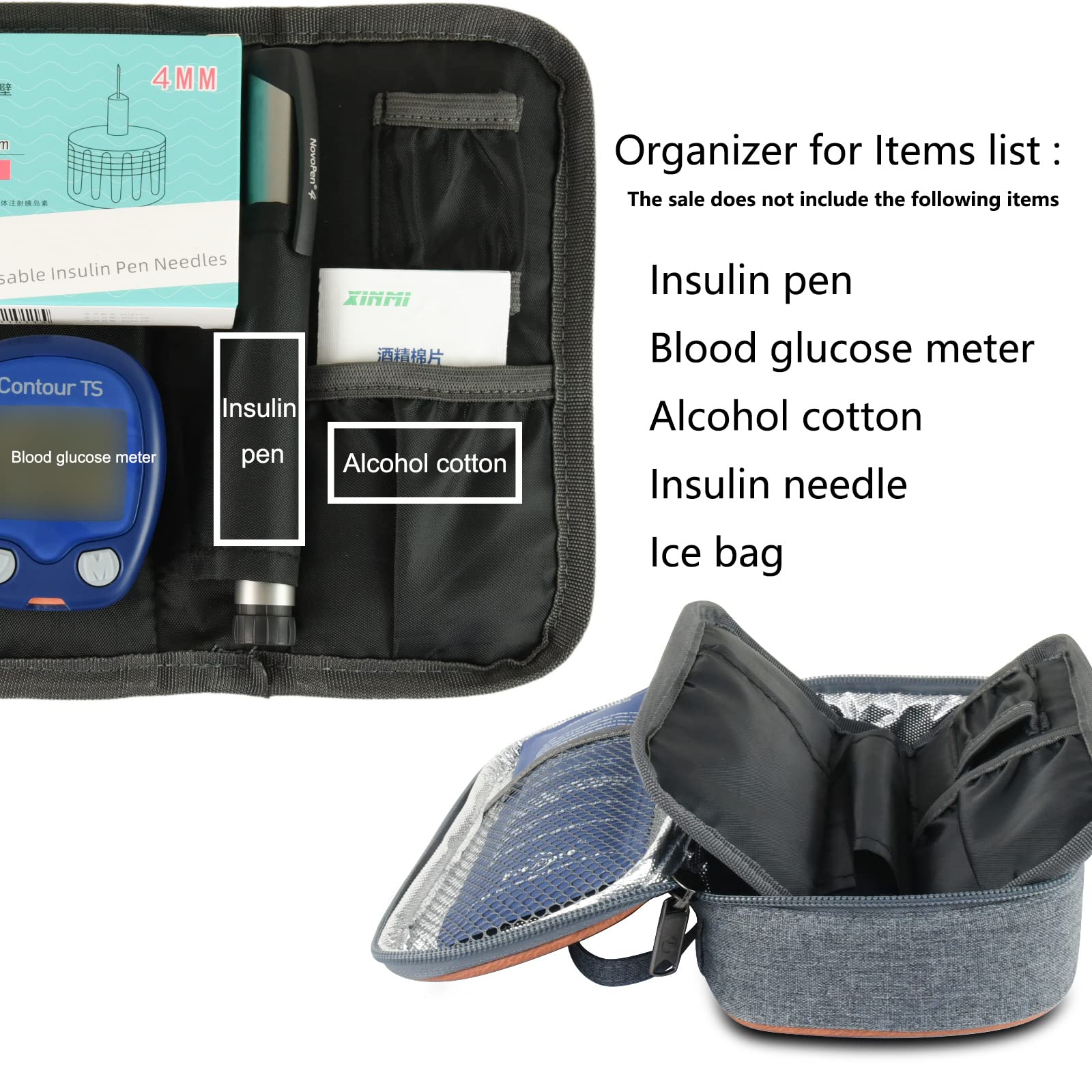 Freshore Insulin Cooler Travel Case for Diabetic Organize Medication Insulated Cooling Bag,Grey