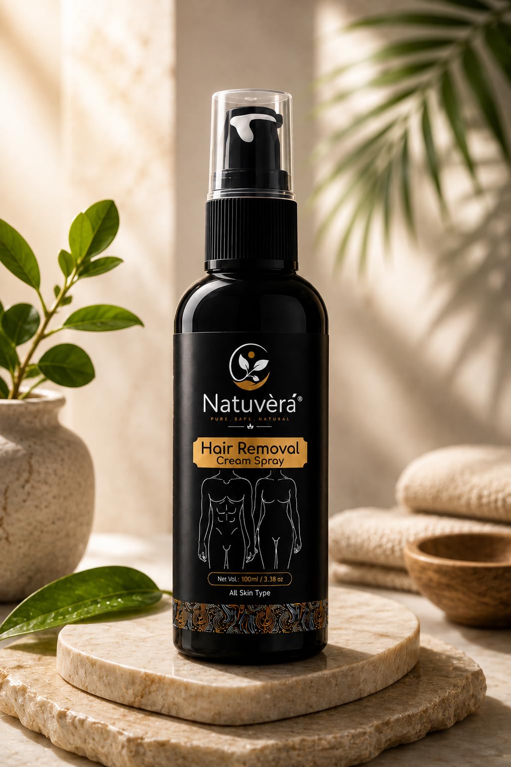 NovoraGlobal Hair Removal Cream Spray for Men & Women, 100ml Body Hair Remover with Aloe Vera & Glycerin, Easy Depilatory Spray 