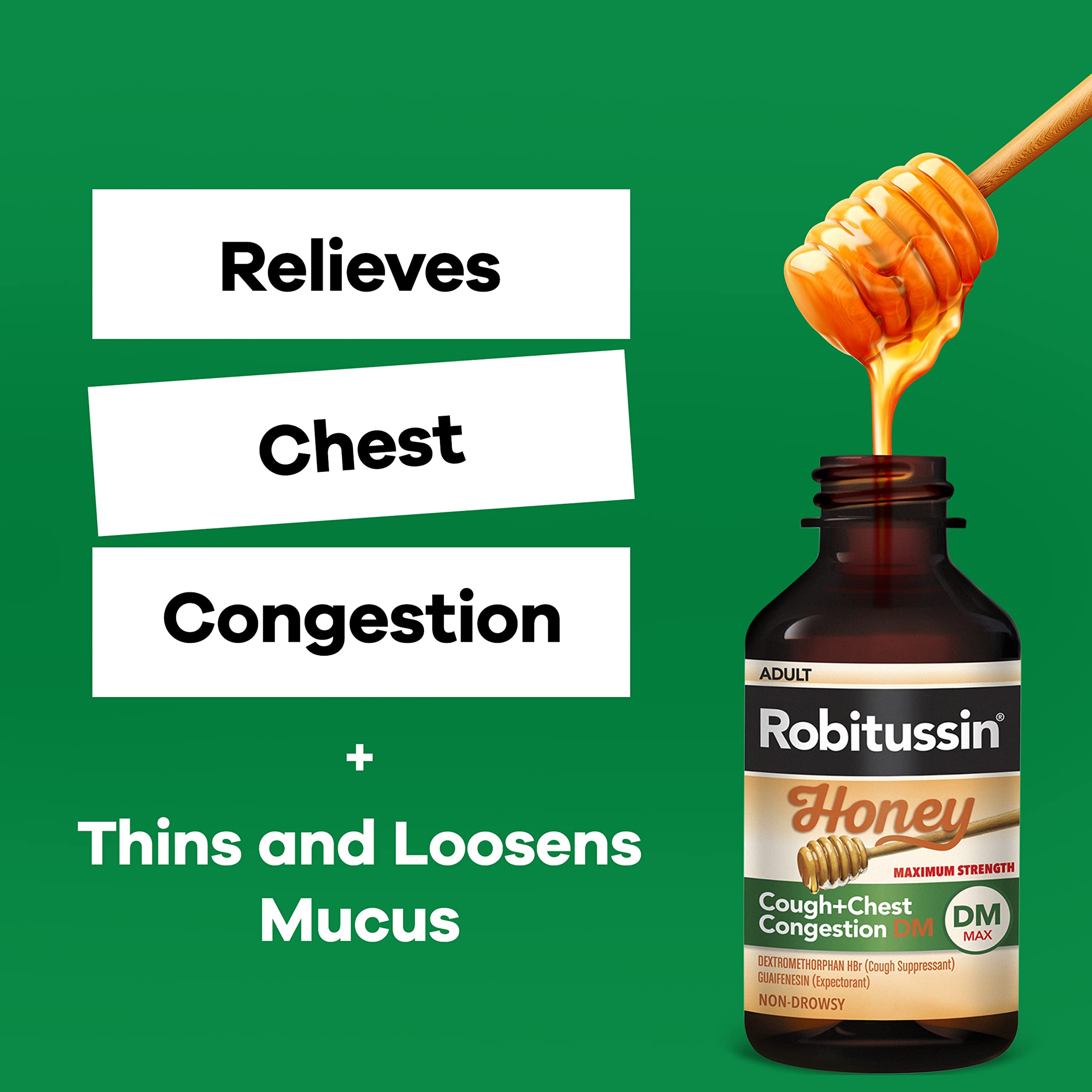 Robitussin Honey DM Max Cough Plus Chest Congestion, Adult Formula - 8 Fl Oz.