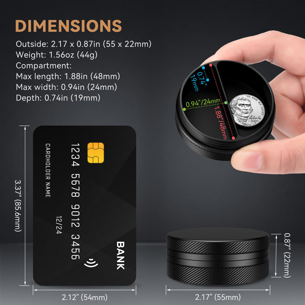 Aufew Small Pill Case, Durable Metal Pill Box, Airtight & Waterproof for Travel and Daily Use, Portable Vitamin Holder for Pocke