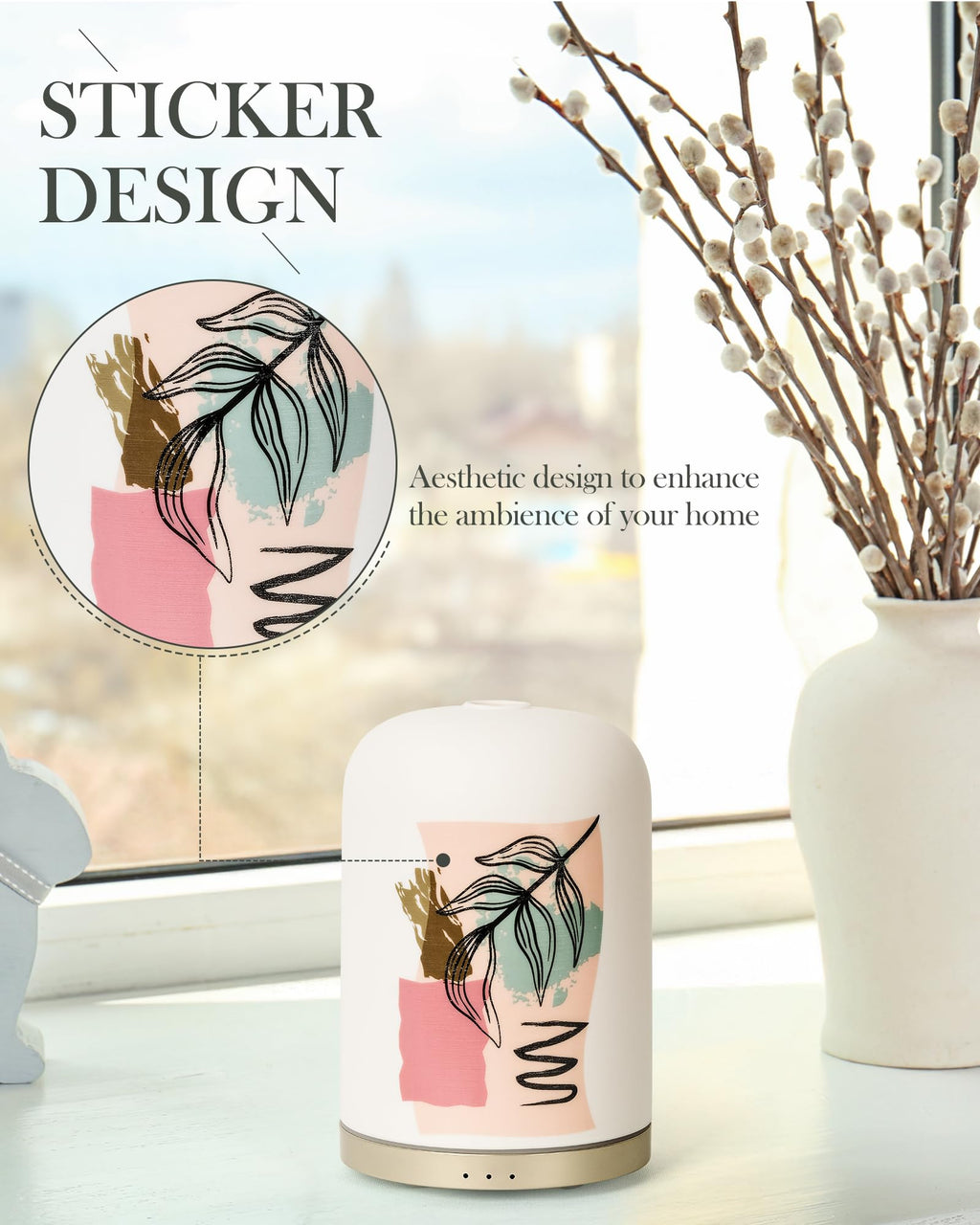 110ML Essential Oil Diffuser with Handmade Ceramic Cover, Aromatherapy Diffuser for Large Room, Quiet Ultrasonic Aroma Diffuser