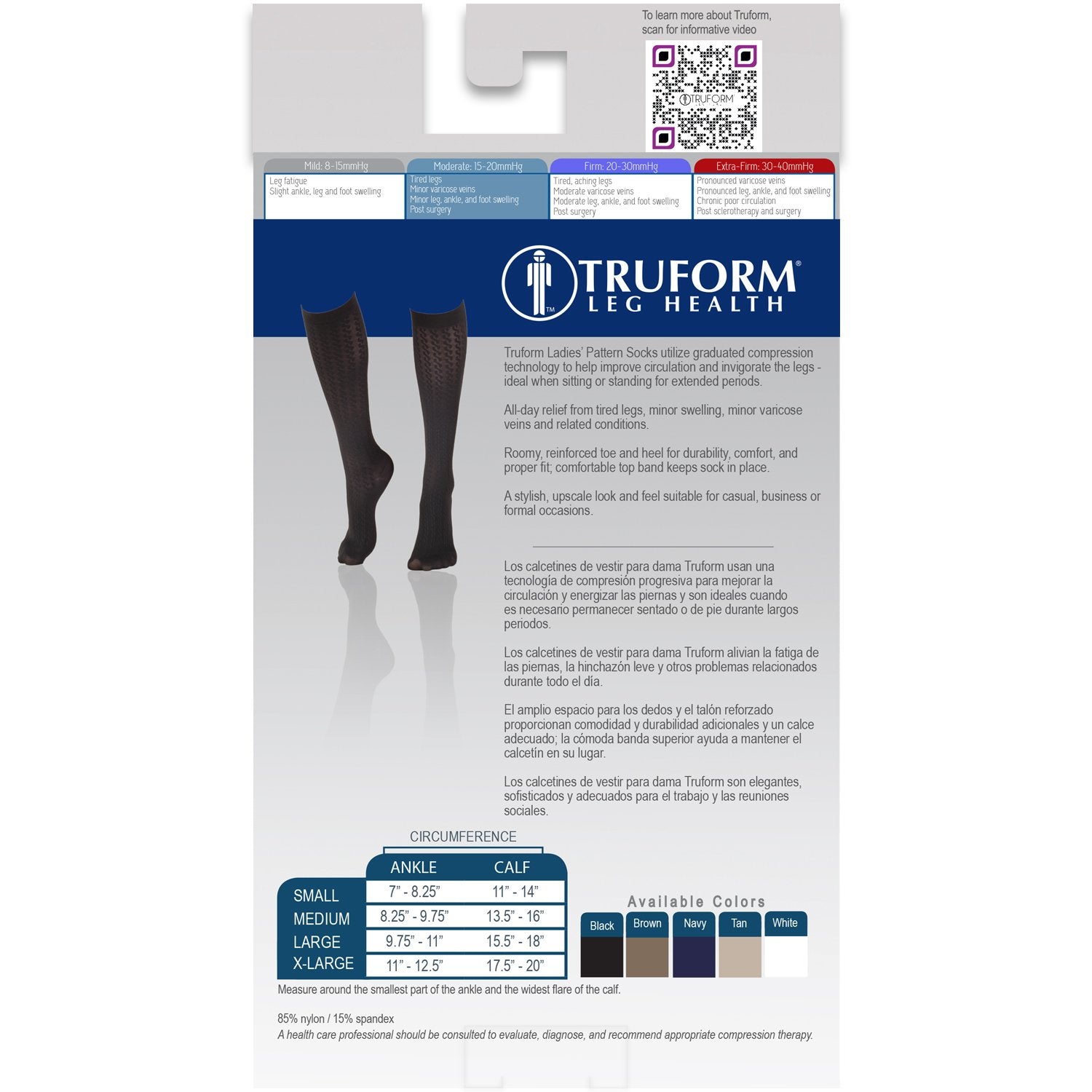 Truform Compression Socks, 15-20 mmHg, Women's Dress Socks, Knee High Over Calf Length, White Cable Knit, X-Large