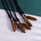 TIKCAUZ Hexagonal Crystal Necklace Tiger Eye Stone Point Pendant with Adjustable Rope Reiki Healing Crystal Gemstone Handmade Je