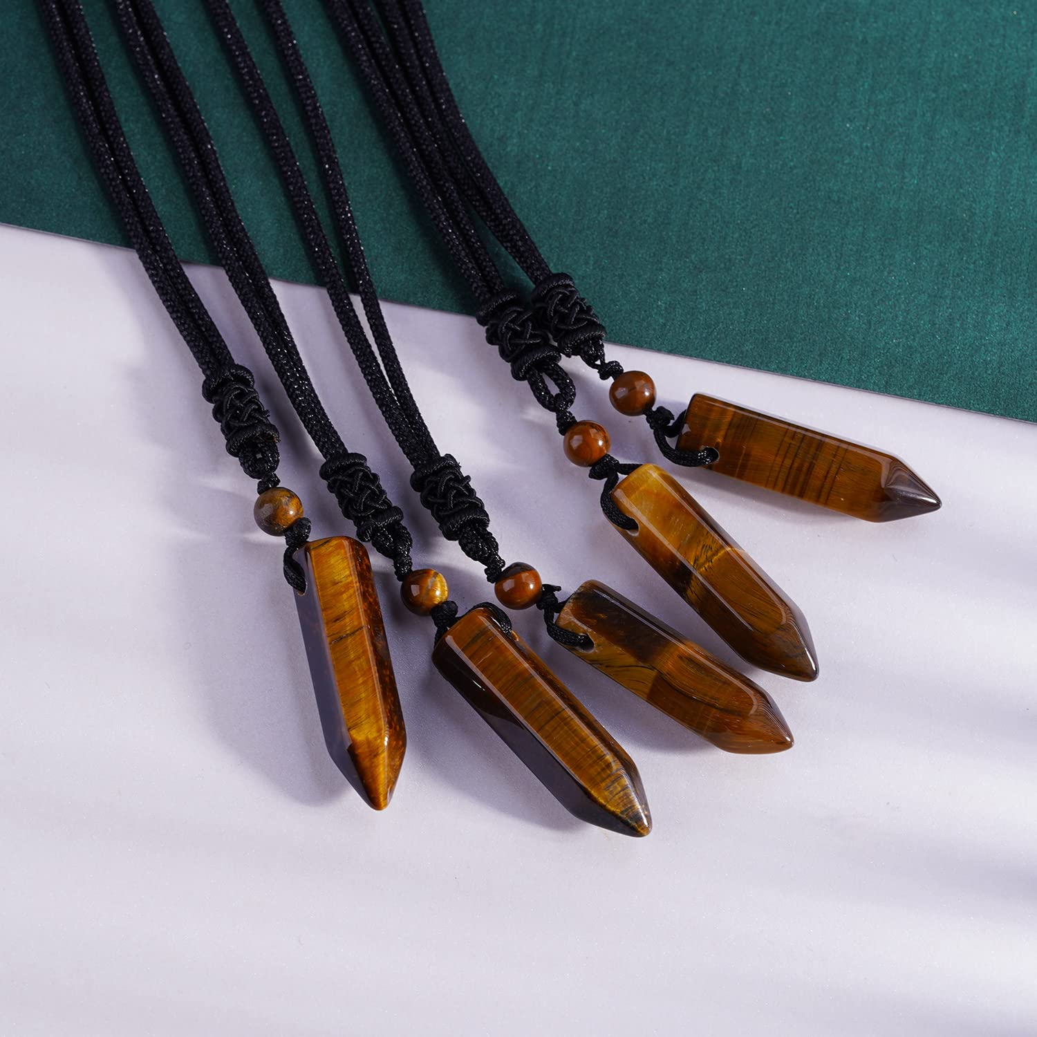 TIKCAUZ Hexagonal Crystal Necklace Tiger Eye Stone Point Pendant with Adjustable Rope Reiki Healing Crystal Gemstone Handmade Je