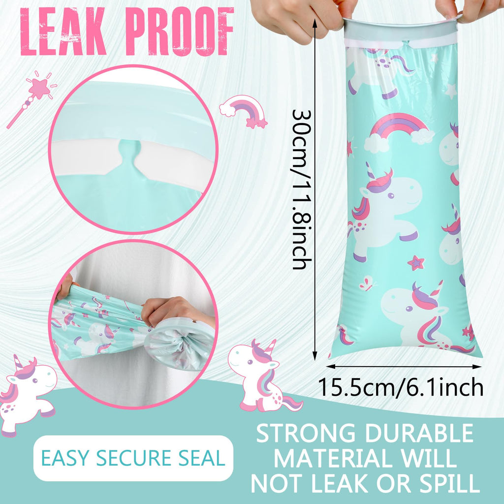 TrelaCo 50 Pack Kids Vomit Bags Disposable Nausea Emesis Travel Bags with Cute Unicorn 1000 ml Leak Proof Self Sealing for Motio