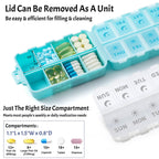 Foldable Weekly Pill Organizer 2 Times a Day with 2 Extra Compartments - Etched Labels - Portable 7 Day AM PM Medicine Box, Week