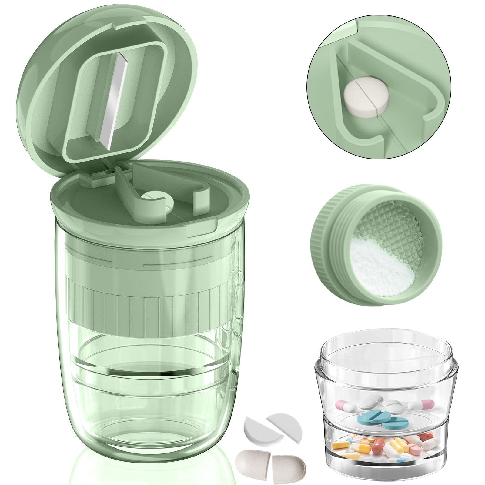 Pill Cutter Splitter with Dispenser, Pill Cutter for Small or Large Pills, Crushes Pills, Vitamins, Tablets, Stainless Steel Bla