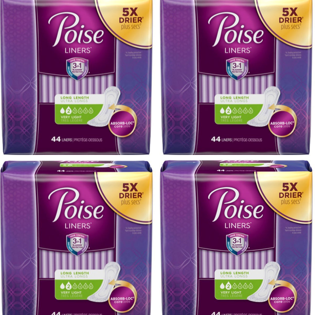 Poise Kimberly-Clark Liners for Light Bladder Leakage, Long Length, Very Light Absorbency, 44 Count (Pack of 4)