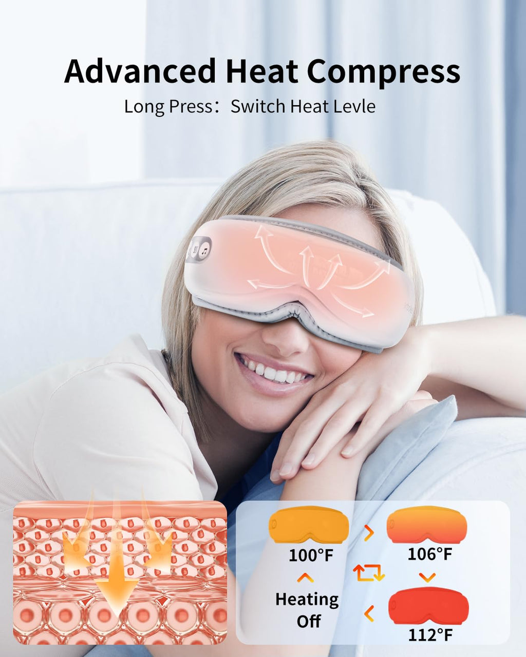 arboleaf Eye Massager with Heat, Heated Eye Massager for Migraines with Compression and Music, Wireless Eye Mask Massager with H