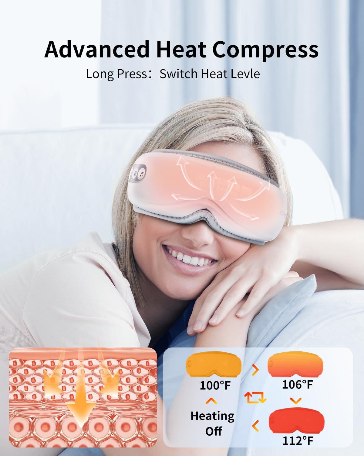 arboleaf Eye Massager with Heat, Heated Eye Massager for Migraines with Compression and Music, Wireless Eye Mask Massager with H