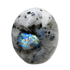 Rainbow Moonstone Palm Stone - Pocket Massage Worry Stone for Natural Body Chakra Balancing, Reiki Healing and Crystal Grid