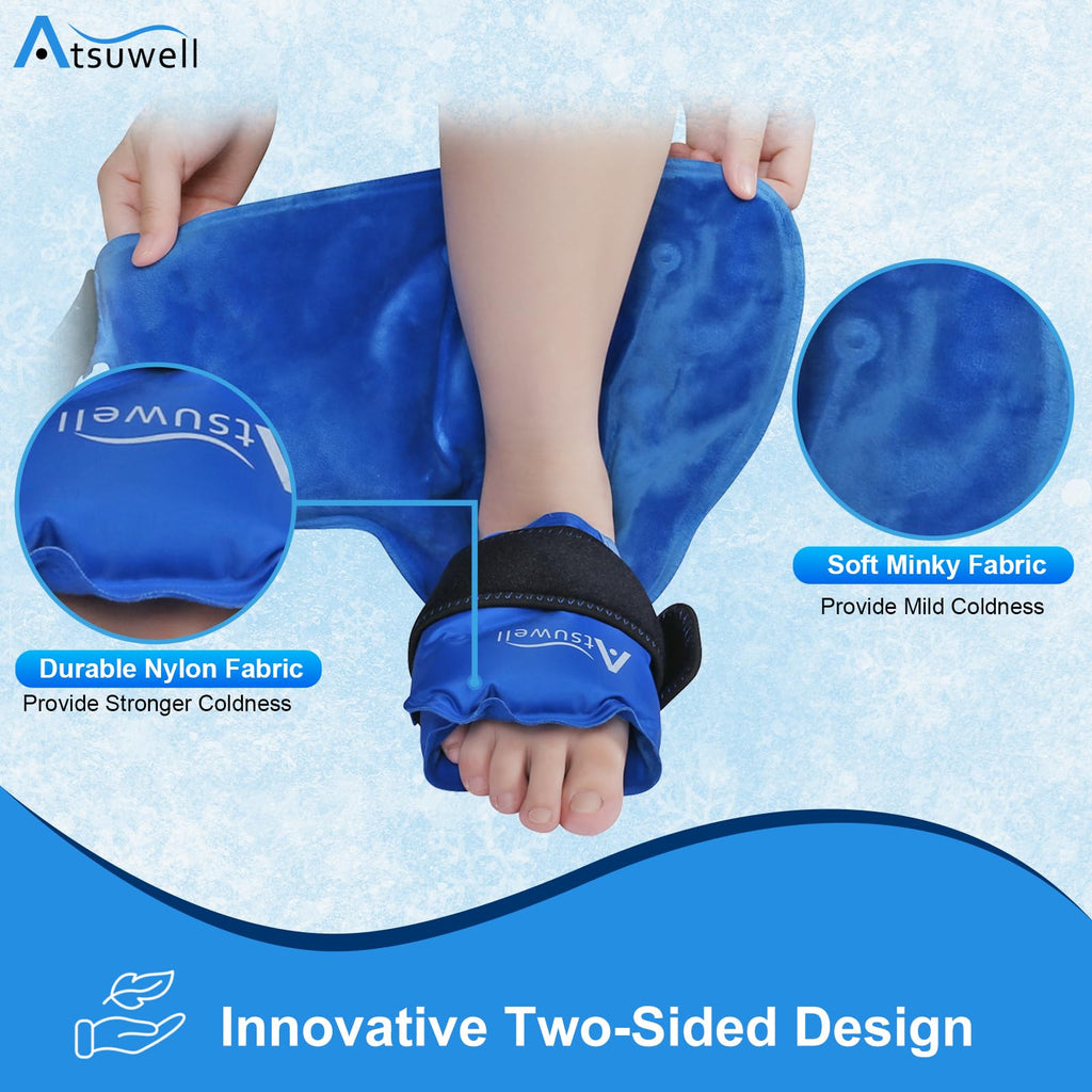 Atsuwell Ankle Ice Pack Wrap 2 Pack, Reusable Ice Packs Ankle Cold Compression, Soft Plush Lining Gel Cold Pack for Foot, Flexib
