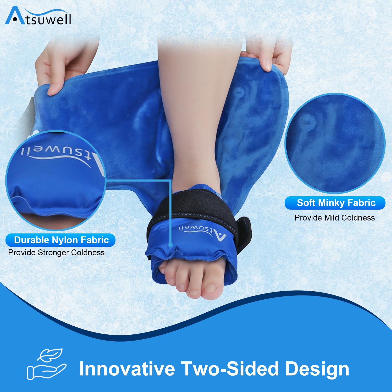 Atsuwell Ankle Ice Pack Wrap 2 Pack, Reusable Ice Packs Ankle Cold Compression, Soft Plush Lining Gel Cold Pack for Foot, Flexib