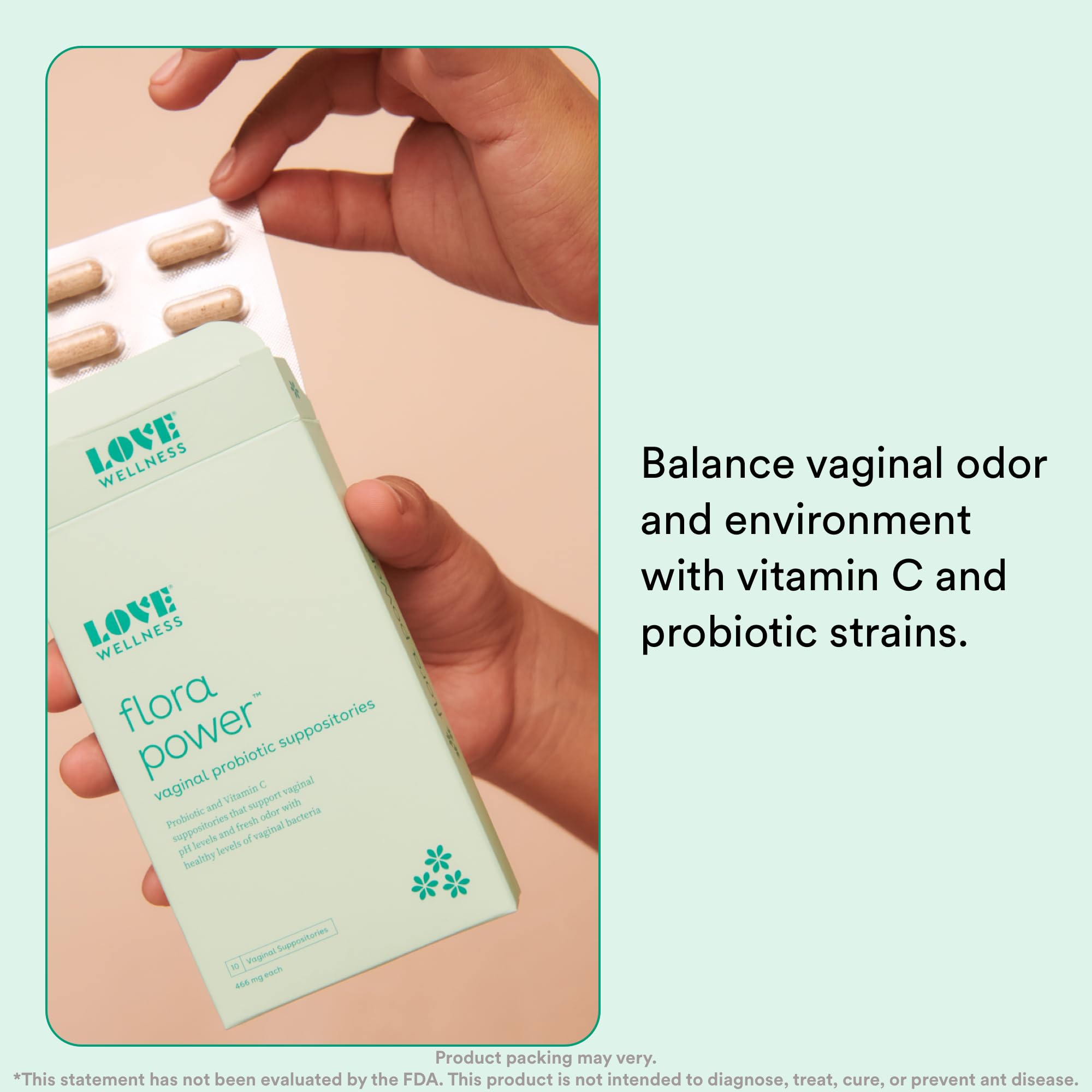 Love Wellness Flora Power | Vaginal Probiotic Suppositories with Vitamin C for Vaginal Health | Vaginal Suppository for Healthy