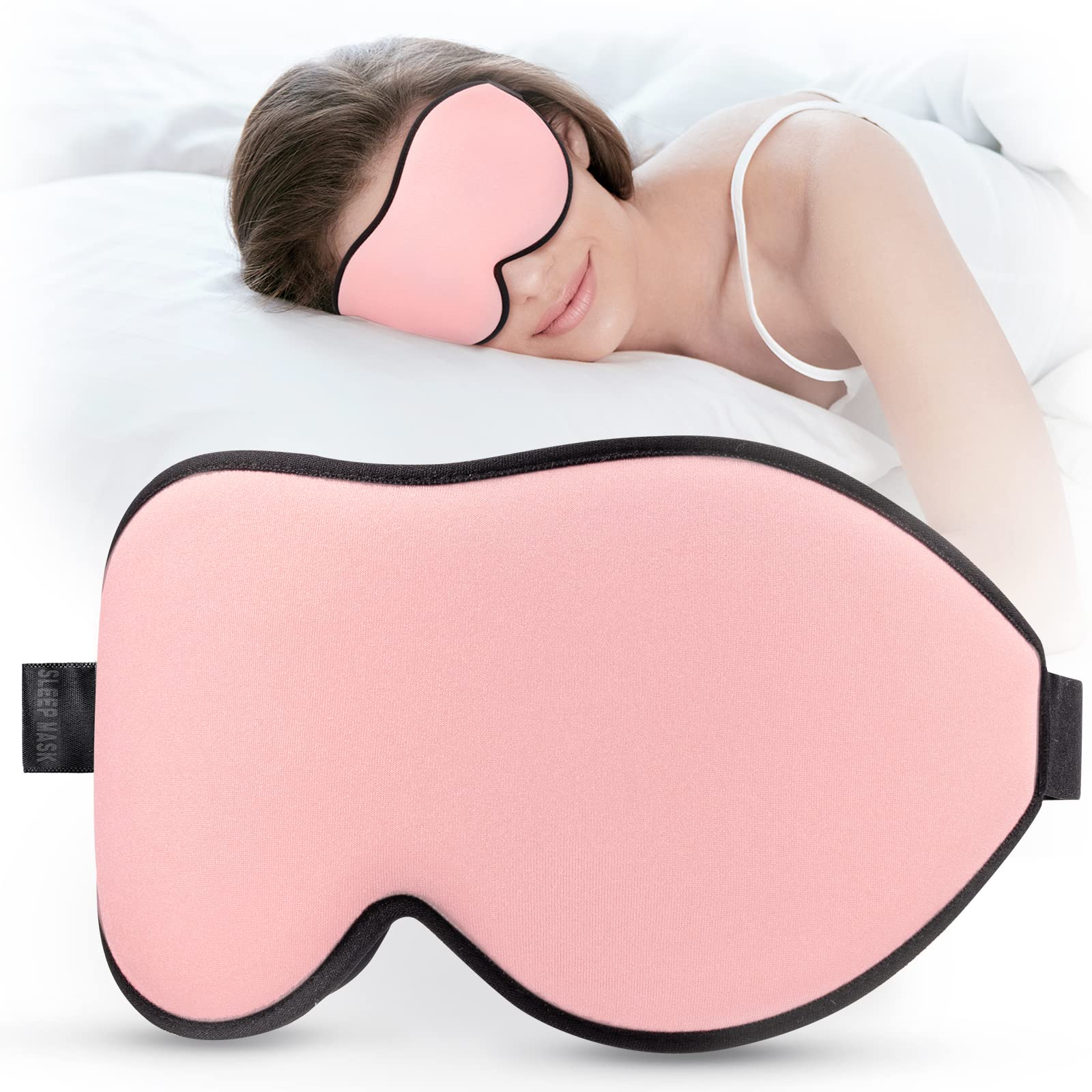 LitBear Sleep Masks for Women, Pink Eye Mask for Sleeping, Comfortable Night Sleeping Mask, Soft Contoured Eye Cover for Sleepin
