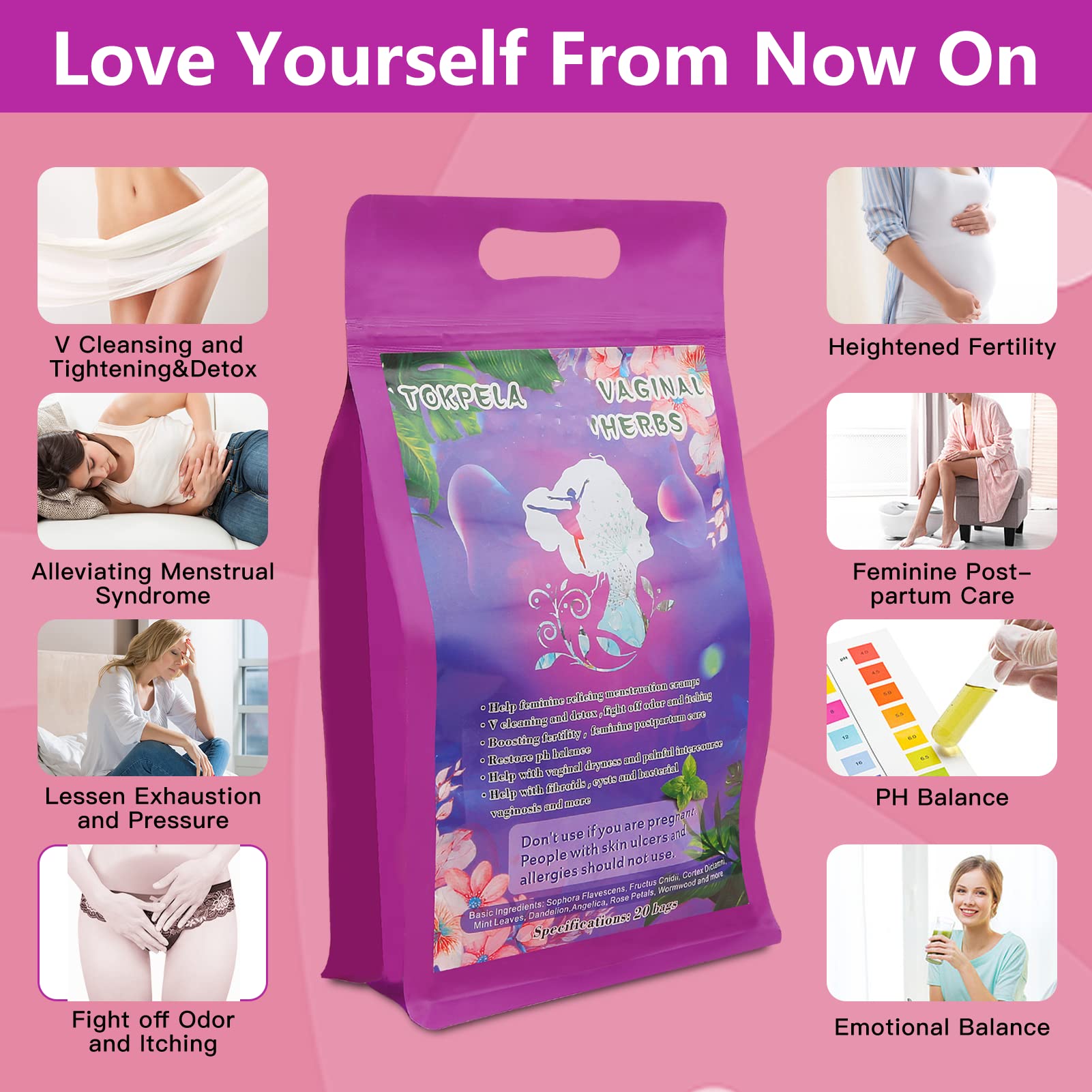 TOKPELA Yoni Herbs for Cleansing and Tightening,100% Organic V Steaming Herbs(Filter Bag Packaging), Yoni Kit, V Steam Herbs Ton