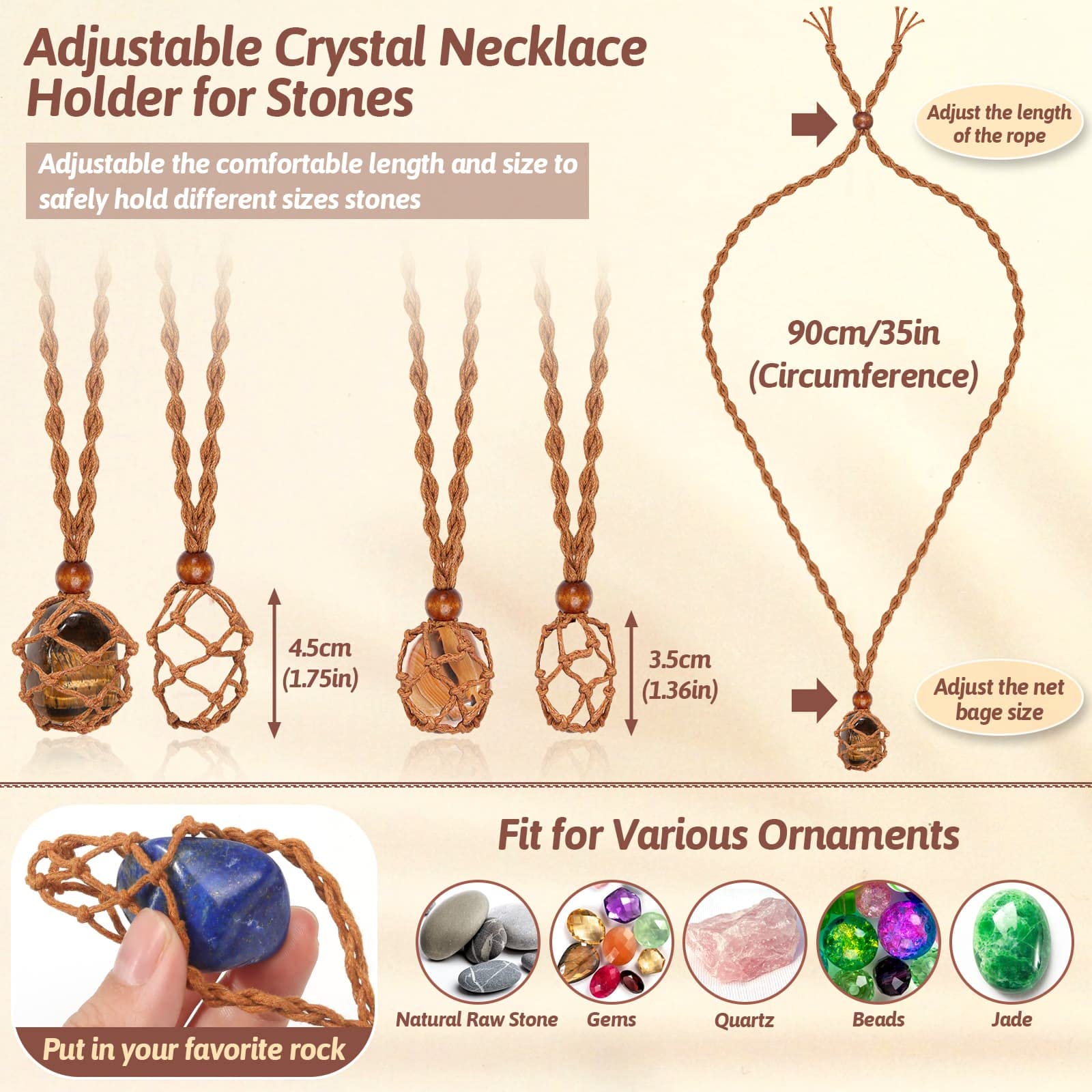 Crystals Necklace Holders and Healing Stones Set, 6Pcs Adjustable Crystal Cage with 7 Chakra Crystals and Healing Stones for Yog