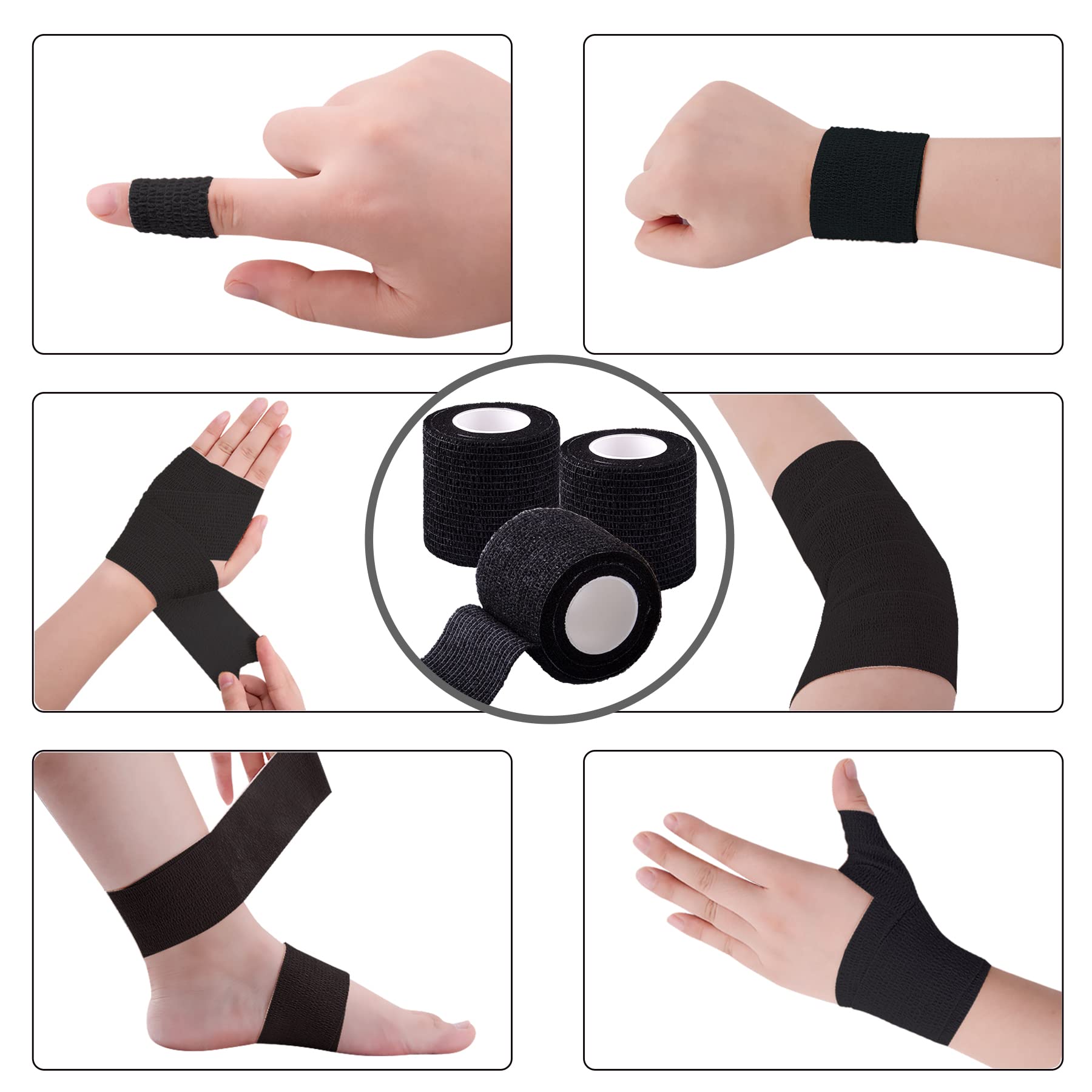 BQTQ 50 Rolls Self Adhesive Bandage Wrap Black Bandage Tape Self Adherent Wrap 2 inch Bandages Self Adhesive Wraps Stretch Banda