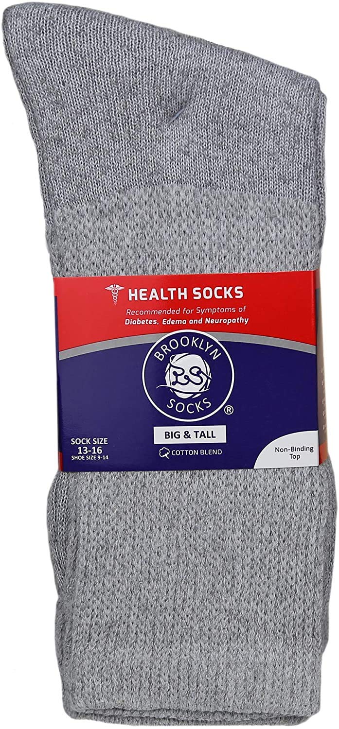Big and Tall Diabetic Cotton Crew Socks, King Size Mens Athletic Crew Socks (13-16, Gray) - 3 pairs