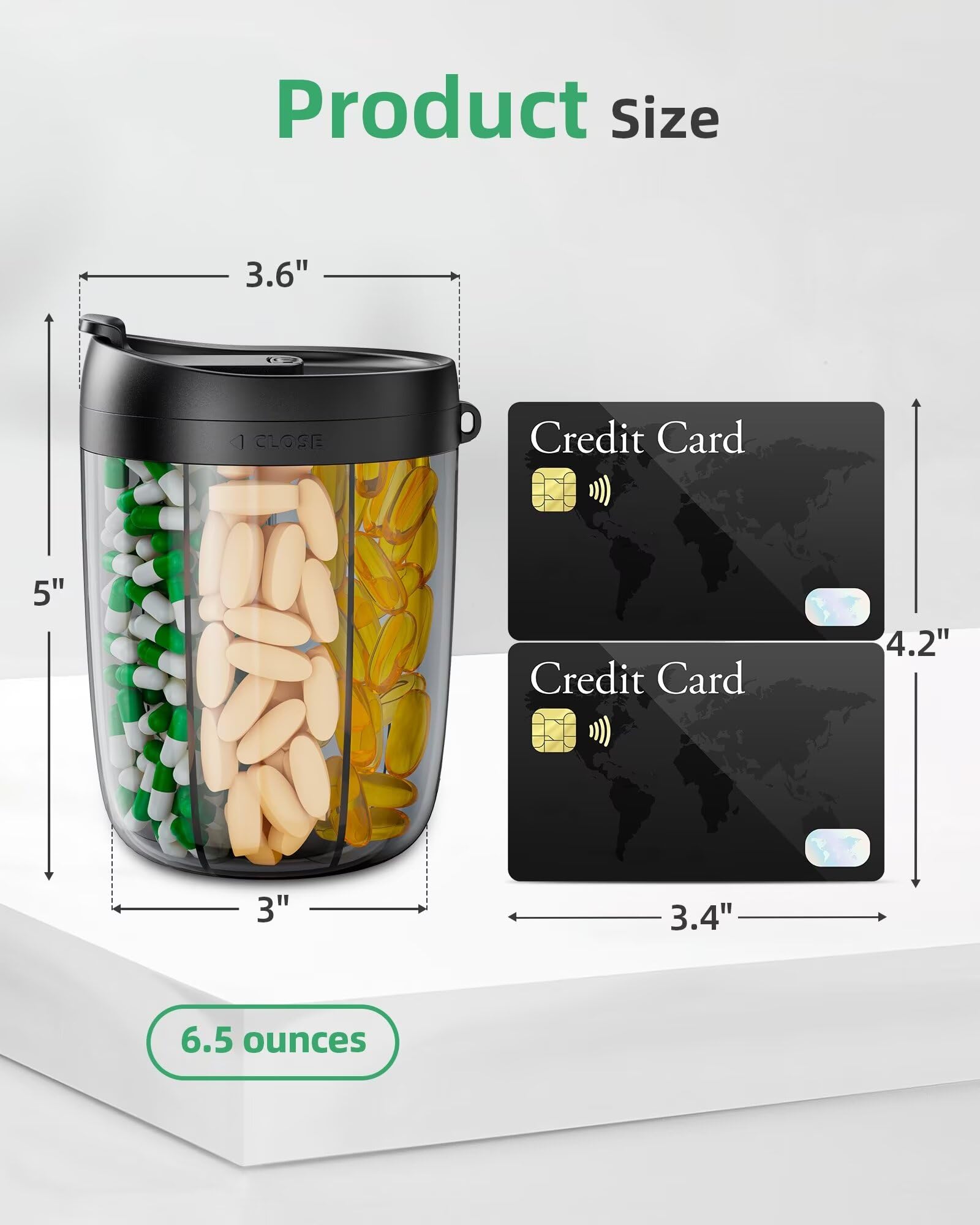 PULIV Large Pill Bottle Organizer, Supplement Organizer for Holding 6 Various Vitamins, Pill Box Case with Anti-Mixing & Wide Op