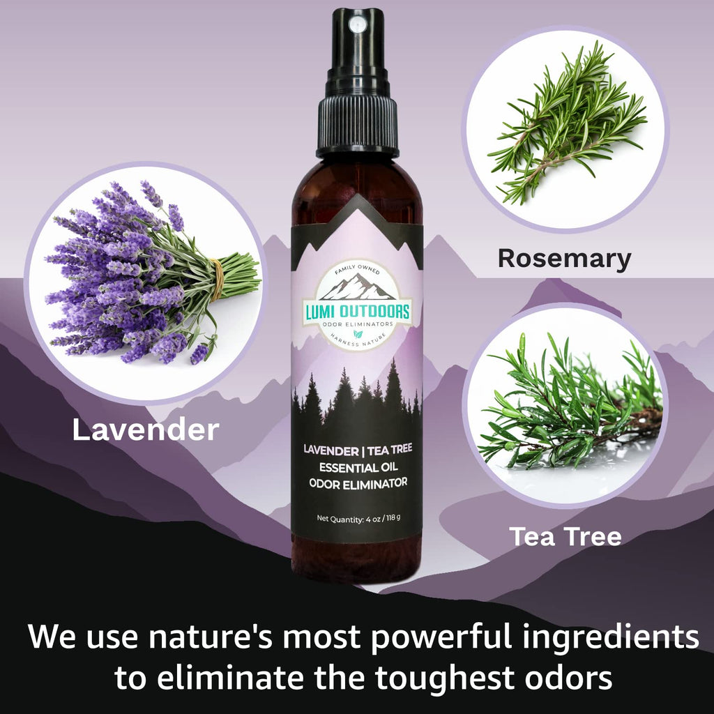 Lumi Outdoors Natural Shoe Deodorizer Spray & Odor Eliminator - Lavender Tea Tree Essential Oil Odor Eater
