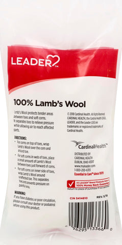 LEADER 100% Lambs Wool Padding, Provides Cushioning Comfort and Pain Relief Between Toes, 3/8 oz, 3 Pack