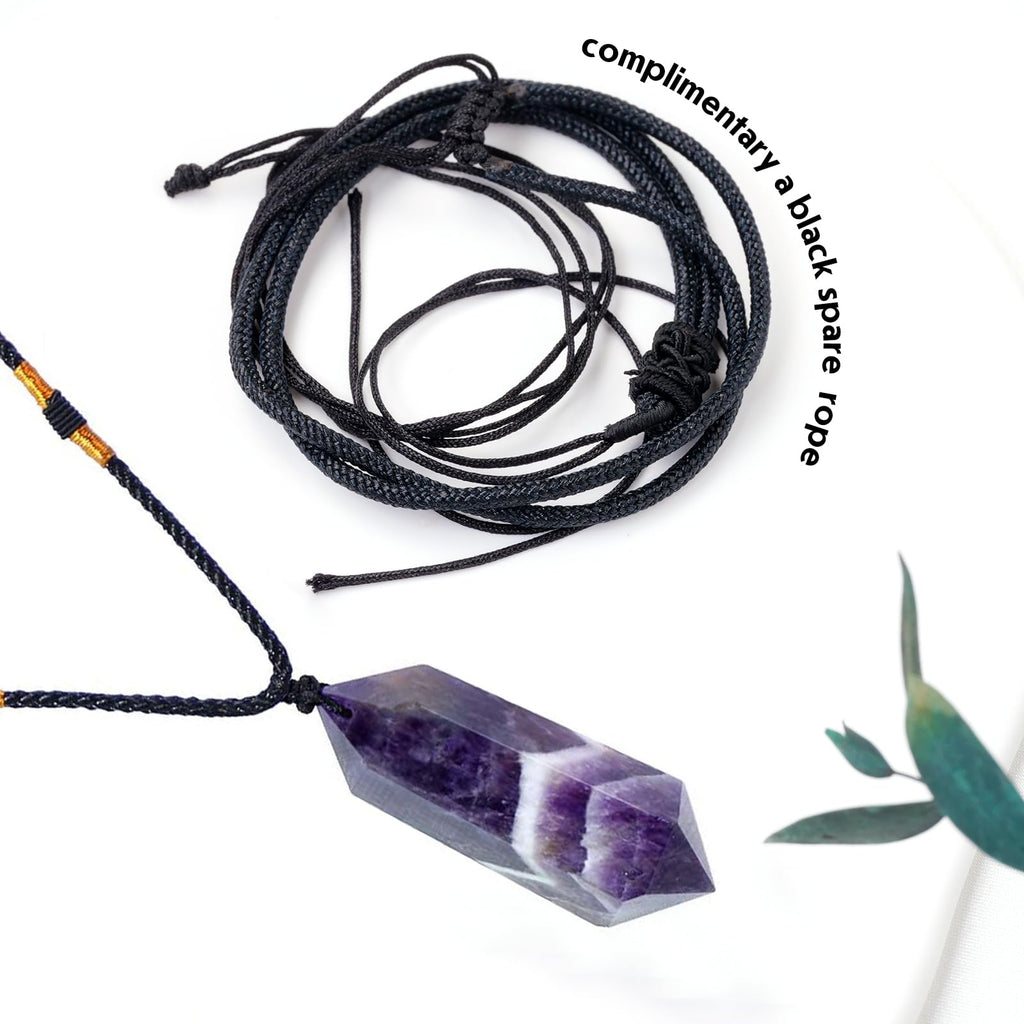 Runyangshi Dream Amethyst Healing Crystal Pendants, Double Pointed Natural Crystal Quartz Necklace 6 Faceted Chakra Crystal Wand