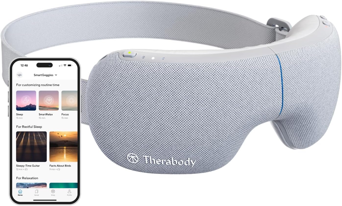 TheraGun Therabody SmartGoggles (1st Generation) Heated Eye Mask, Blackout Sleep Mask & Temple Massage for Personalized Relaxati