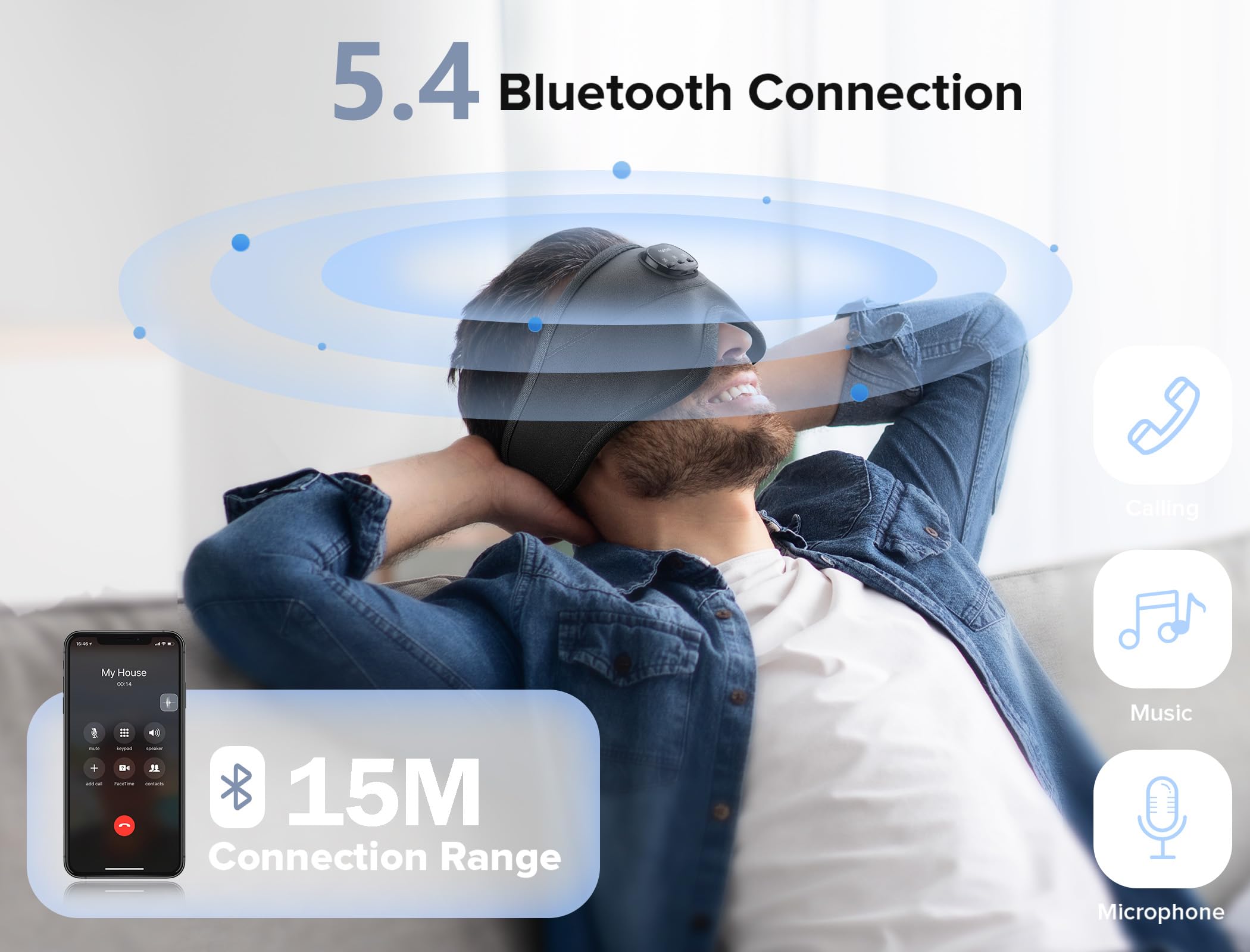 TOPOINT Sleep Mask with Bluetooth Headphones, 3D Eye Mask for Sleep Headphones with White Noise, Total Blackout, 5.4 Bluetooth,