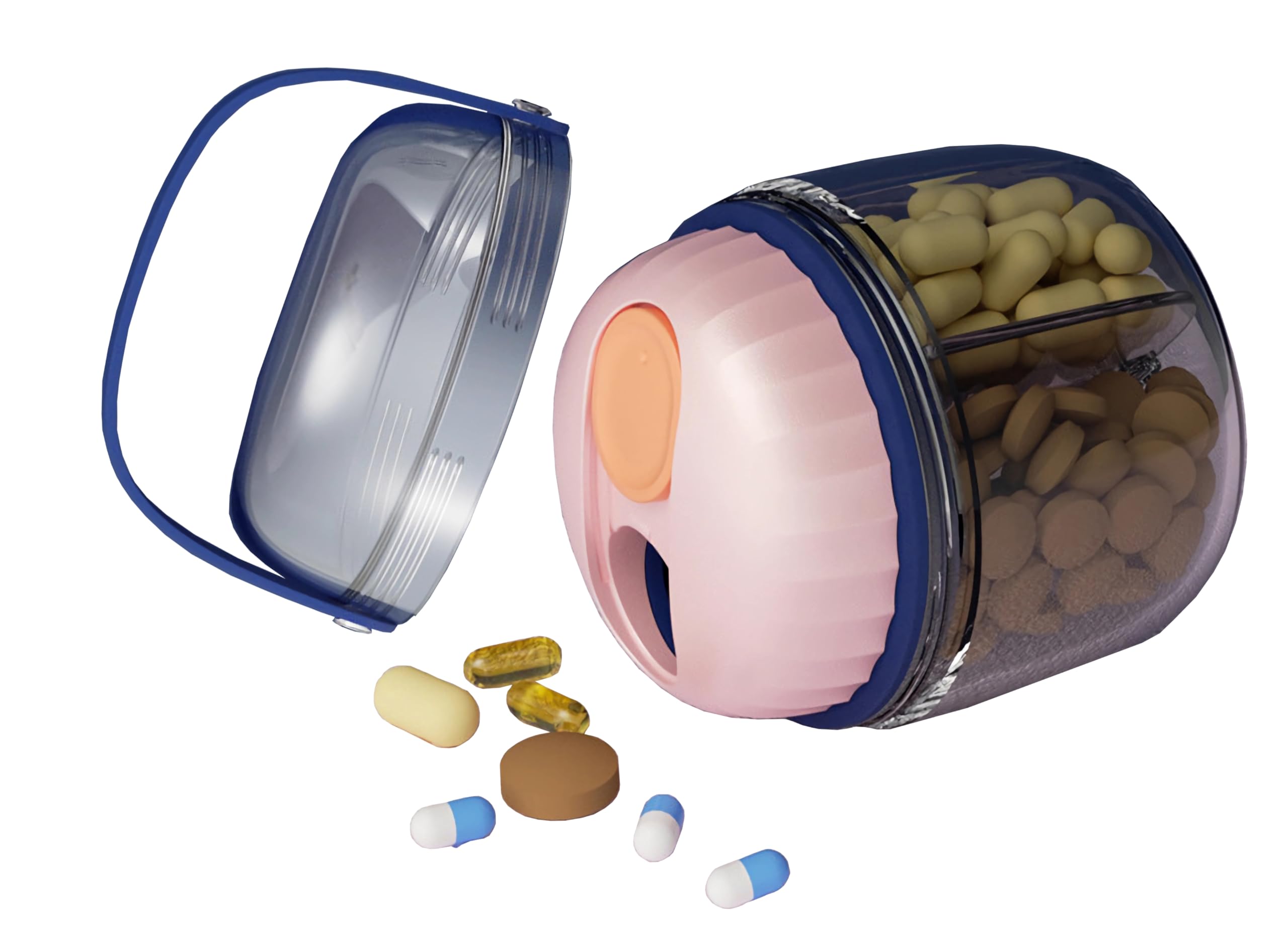 MURRI&MURRDI Pill Organizer with 4 Compartments, Travel Pill Box Portable Pill Case with Anti-Mixing & Wide Openings Design Comp