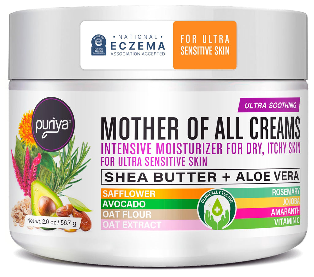 Puriya National Eczema Association Accepted Cream 2 oz, Dry Itchy Skin Relief, Colloidal Oatmeal Lotion, For Kids, Adults, Face,