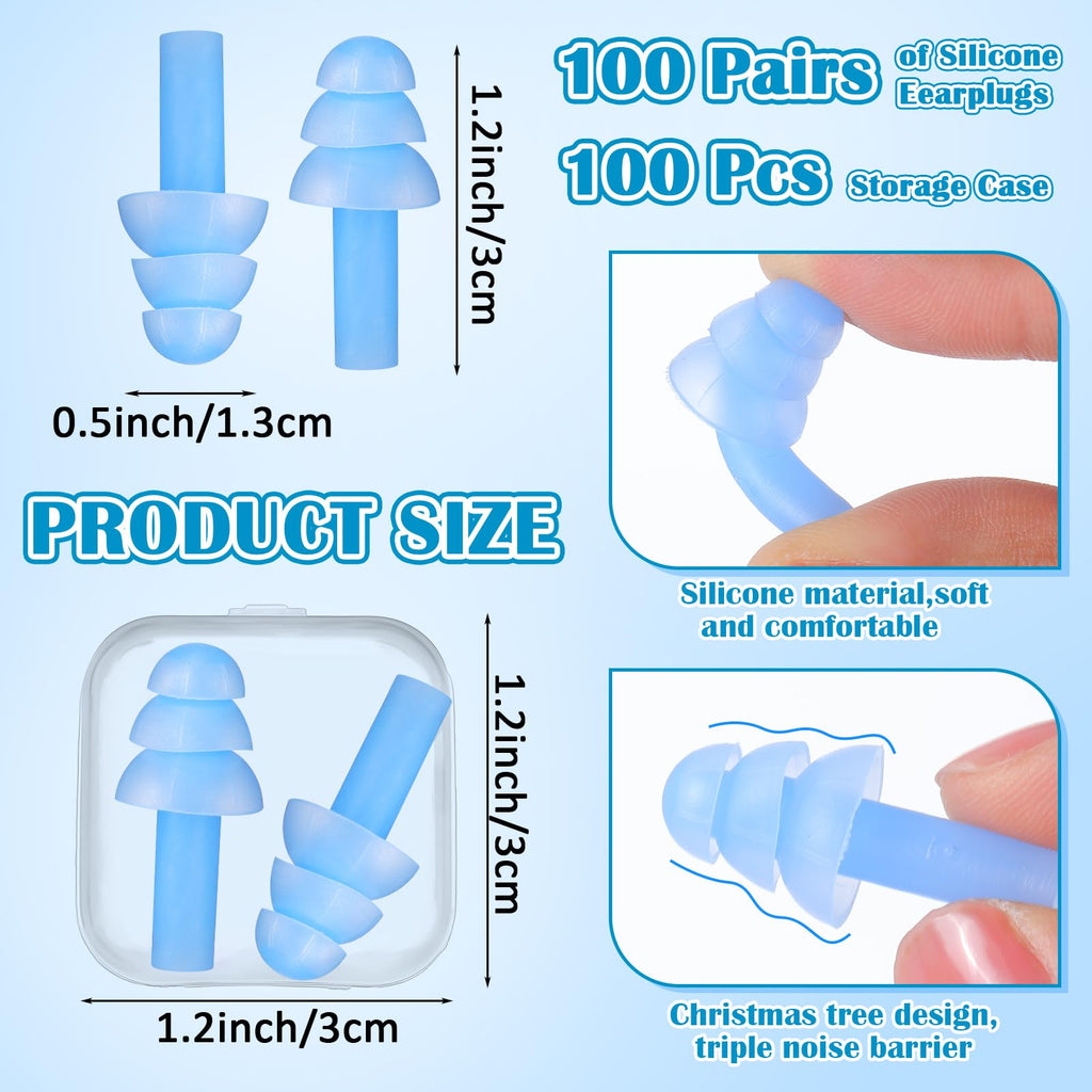 TrelaCo 100 Pairs Ear Plugs Bulk, NRR 29dB Reusable Silicone Ear Plugs with Plastic Cases Soft Foam for Sleeping Noise Cancellin