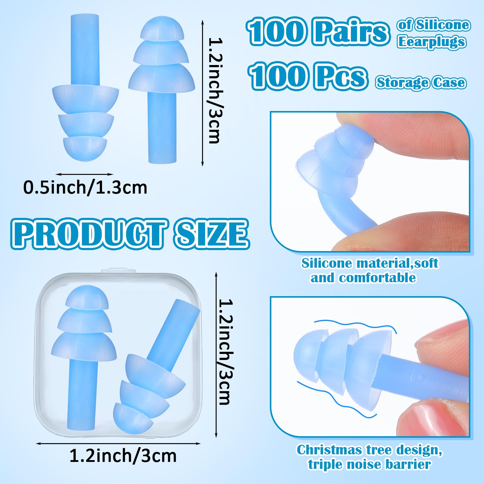 TrelaCo 100 Pairs Ear Plugs Bulk, NRR 29dB Reusable Silicone Ear Plugs with Plastic Cases Soft Foam for Sleeping Noise Cancellin
