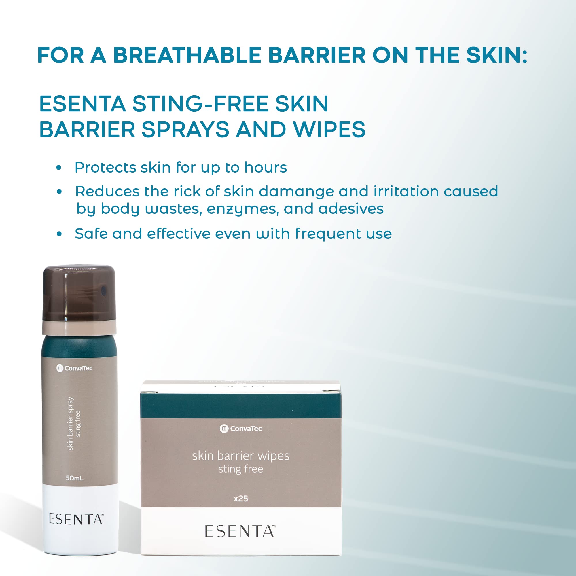 ConvaTec ESENTA Skin Barrier for Protection Around Stomas and Wounds, Silicone Based, Sting and Alcohol Free, 50 mL Spray Bottle