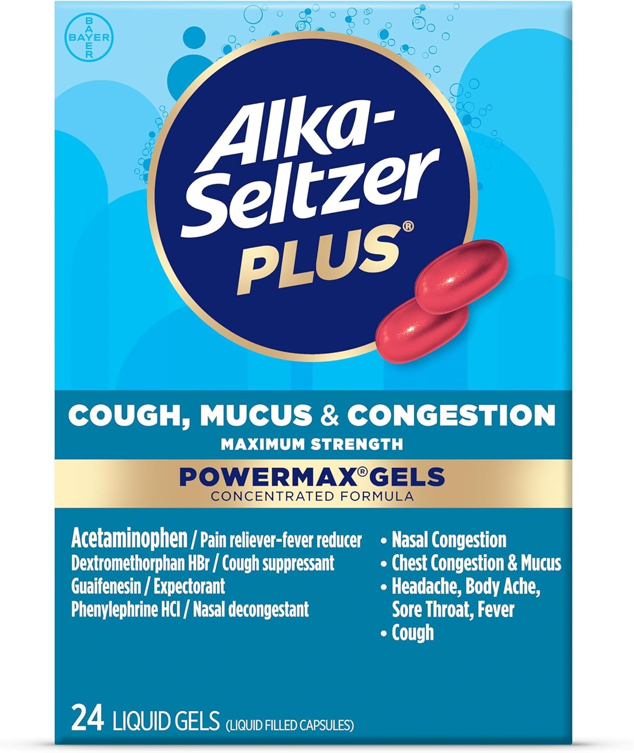 Alka-Seltzer Plus Maximum Strength Cough, Mucus & Congestion Powermax Liquid Gels, Fast and Effective Chest Congestion Relief, C