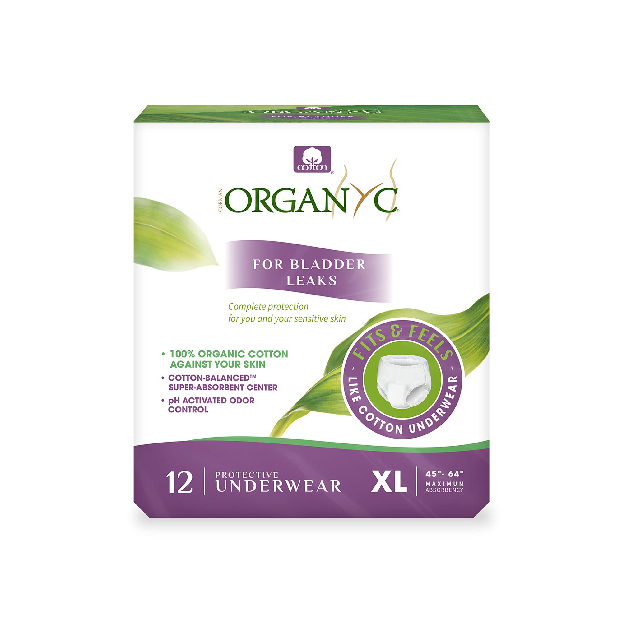 Organyc Bladder Control Underwear for Women - X-Large, 12 Count, Organic Cotton, No Leaks, No Odor, No Irritation
