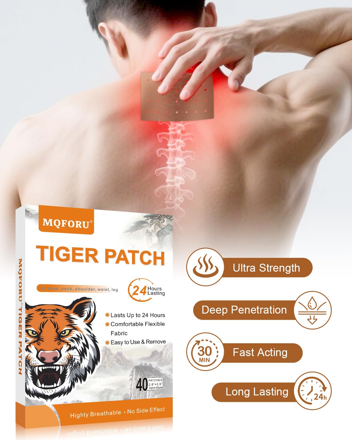 MQFORU Tiger Patches, 40 Pcs Chinese Tiger Plaster, Natural Herbal Adhesive Plasters for Muscle Joint Purposes, Maximum Strength