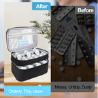 Medicine Organizer Bag, Dual Layers Pill Bottle Organizer Storage Bag with Adjustable Divide, Medication Travel Bag for Pills, V