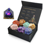 Crystals and Healing Stones Set with Orgonite Pyramid - (2-2.5 inch) Large 7 Chakras Stones, Positive Energy Healing Stones for 