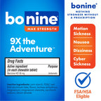 Bonine MAX Chewable for Motion Sickness Relief - with Meclizine HCL 50mg - Max Strength Formula to Treat Nausea or Motion Sickne