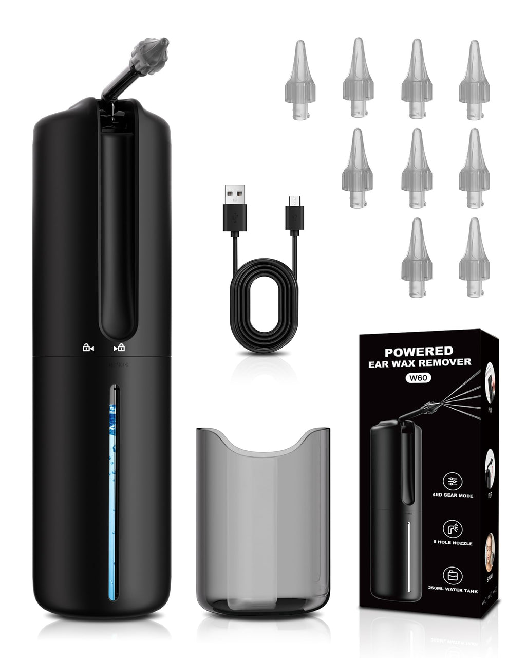 Upgraded Ear Wax Removal, Electric Ear Cleaner, Safe and Efficient Ear Cleaning, 4 Pressure Modes, 10 nozzles, Electric Earwax C