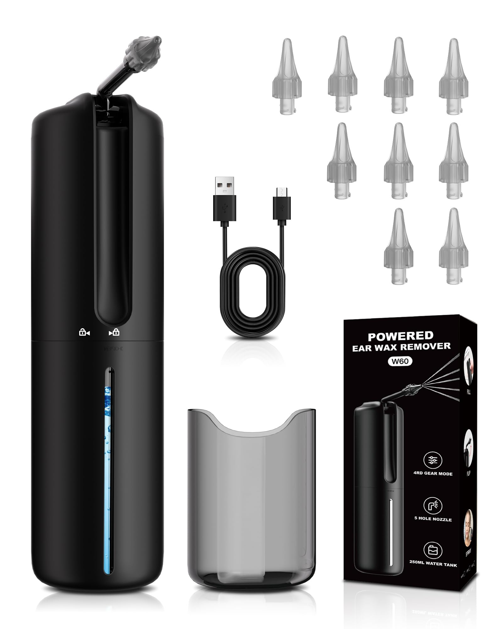 Upgraded Ear Wax Removal, Electric Ear Cleaner, Safe and Efficient Ear Cleaning, 4 Pressure Modes, 10 nozzles, Electric Earwax C
