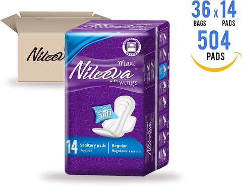 Nileeva Care Maxi Sanitary Napkins with Wings - Ultra Soft, Super Absorbency & Individually Wrapped Super Value Bulk Pack (14 Pa