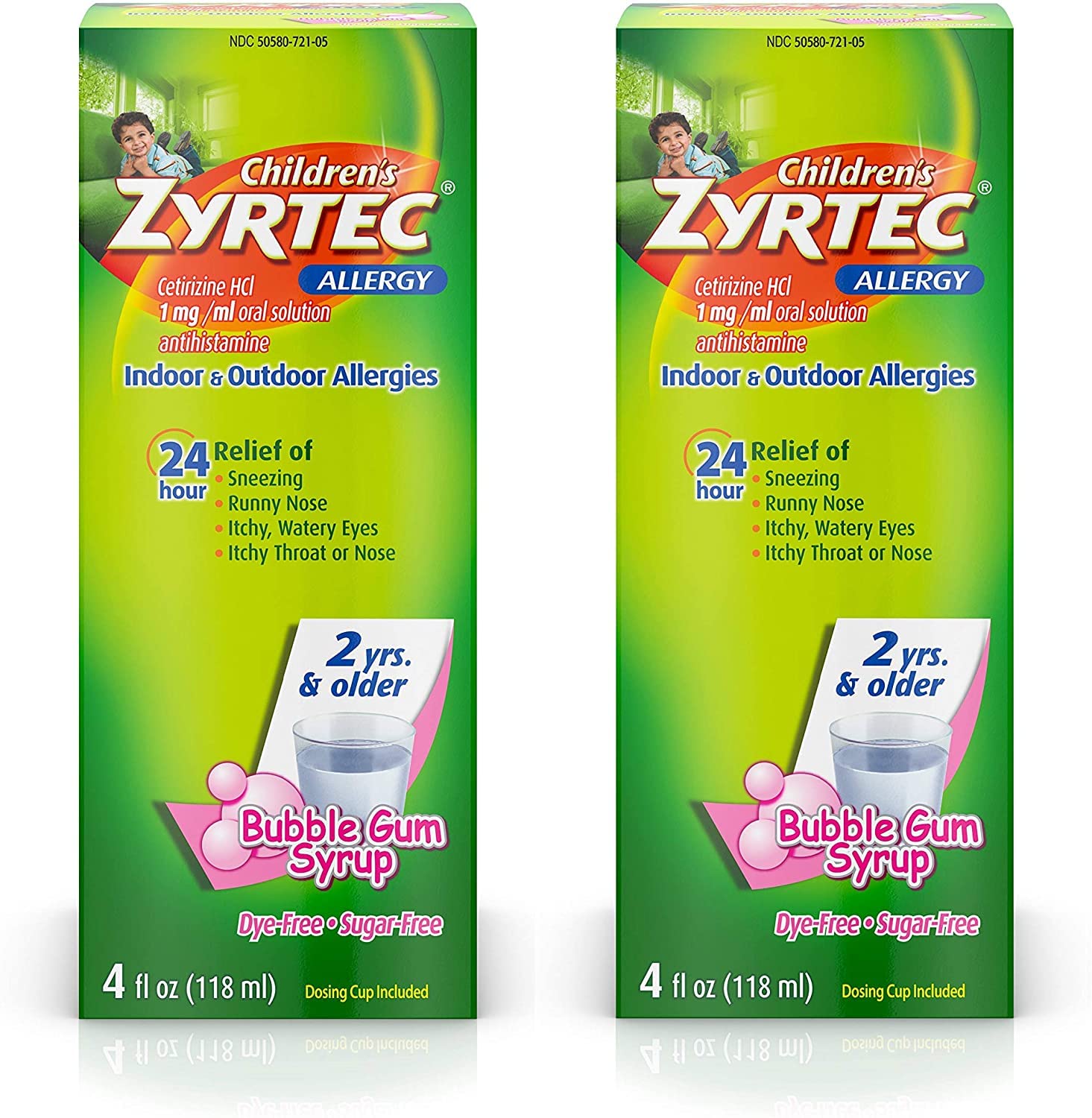 Zyrtec Childrens 24 Hr Allergy Relief Syrup Bubble Gum 4 fl. Oz 2 Pack