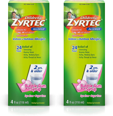 Zyrtec Childrens 24 Hr Allergy Relief Syrup Bubble Gum 4 fl. Oz 2 Pack