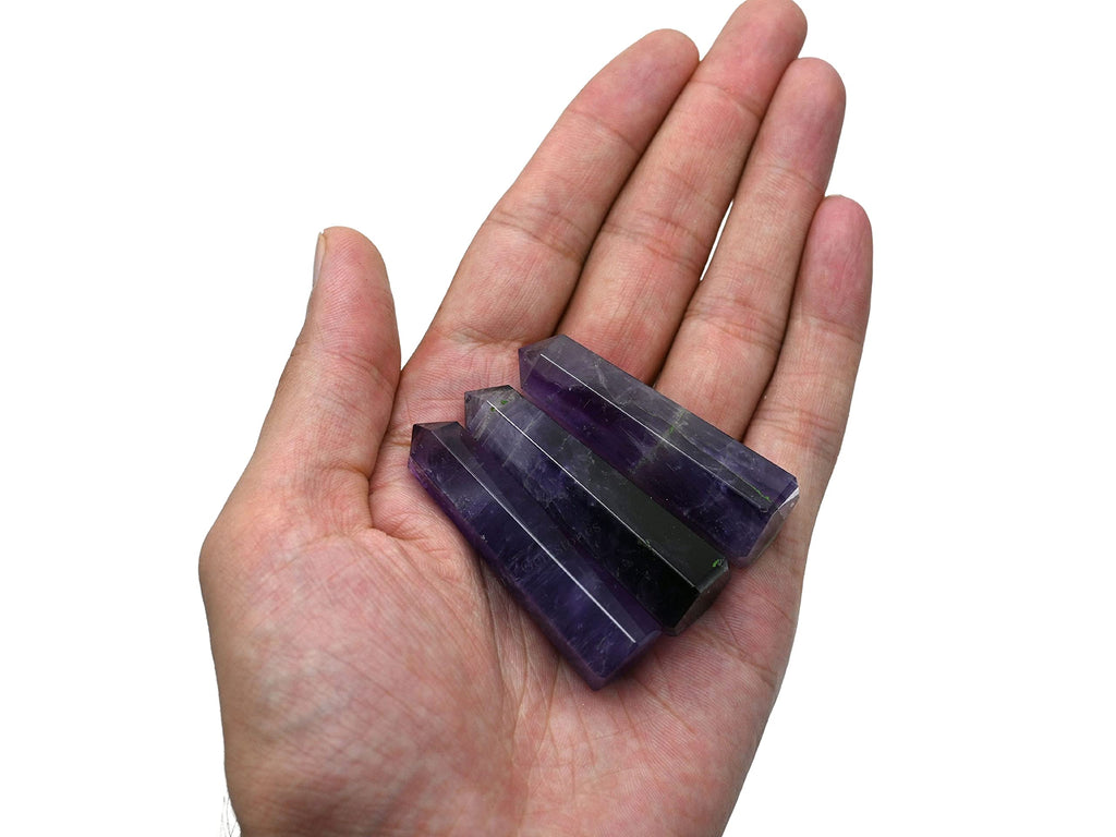 Set of 3 Amethyst, Rose Quartz, Black Tourmaline Crystal Towers ~ Natural Healing Crystal Point Obelisk for Reiki Healing and Cr