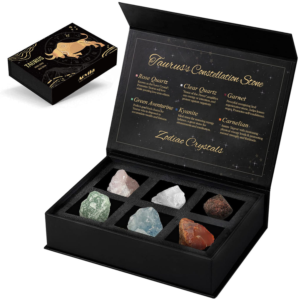 Taurus Crystals Gift Set, Zodiac Signs Healing Crystals Birthstones with Horoscope Box Set Taurus Astrology Crystals Healing Sto
