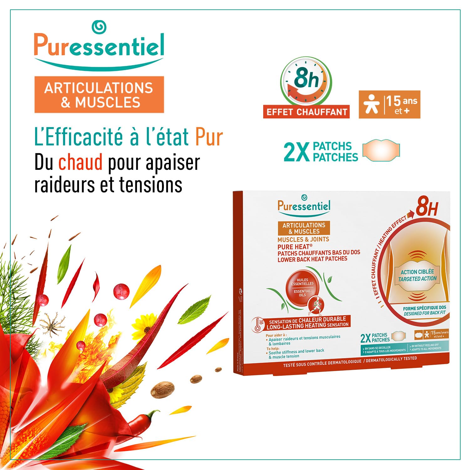 Puressentiel Muscles and Joints Lower Back Heat Patches for Unisex - 2 Pc Patches